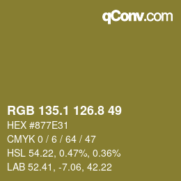 カラーコード: RGB 135.1 126.8 49 | qconv.com