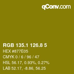 カラーコード: RGB 135.1 126.8 5 | qconv.com