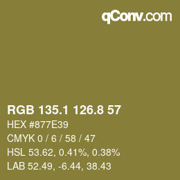 カラーコード: RGB 135.1 126.8 57 | qconv.com