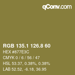 Color code: RGB 135.1 126.8 60 | qconv.com
