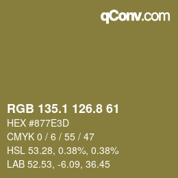 Color code: RGB 135.1 126.8 61 | qconv.com