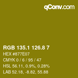 カラーコード: RGB 135.1 126.8 7 | qconv.com