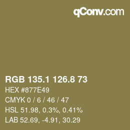 Color code: RGB 135.1 126.8 73 | qconv.com