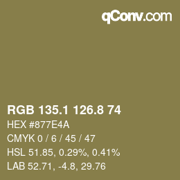 Color code: RGB 135.1 126.8 74 | qconv.com