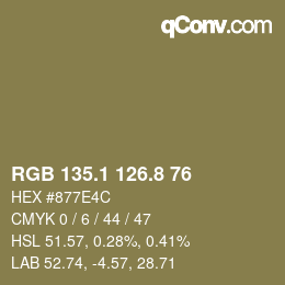 Color code: RGB 135.1 126.8 76 | qconv.com