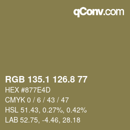Color code: RGB 135.1 126.8 77 | qconv.com