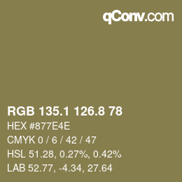 Color code: RGB 135.1 126.8 78 | qconv.com
