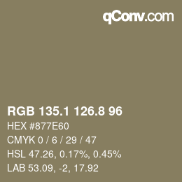 Color code: RGB 135.1 126.8 96 | qconv.com