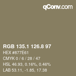 Color code: RGB 135.1 126.8 97 | qconv.com