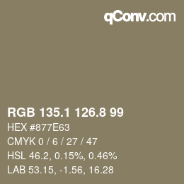 カラーコード: RGB 135.1 126.8 99 | qconv.com