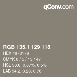 カラーコード: RGB 135.1 129 118 | qconv.com