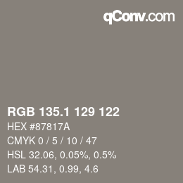 Color code: RGB 135.1 129 122 | qconv.com