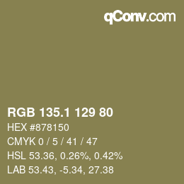 カラーコード: RGB 135.1 129 80 | qconv.com