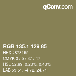 カラーコード: RGB 135.1 129 85 | qconv.com