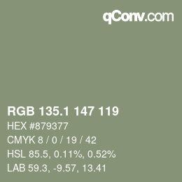 カラーコード: RGB 135.1 147 119 | qconv.com