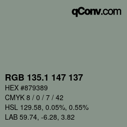 カラーコード: RGB 135.1 147 137 | qconv.com