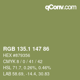 カラーコード: RGB 135.1 147 86 | qconv.com