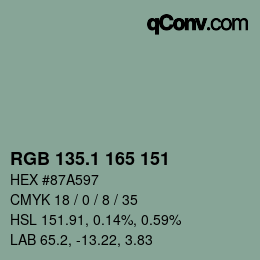 カラーコード: RGB 135.1 165 151 | qconv.com