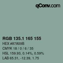 カラーコード: RGB 135.1 165 155 | qconv.com