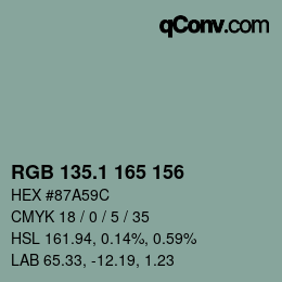 カラーコード: RGB 135.1 165 156 | qconv.com