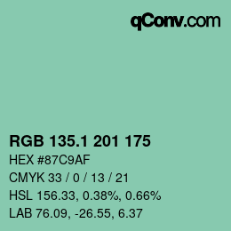 カラーコード: RGB 135.1 201 175 | qconv.com