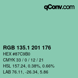 カラーコード: RGB 135.1 201 176 | qconv.com