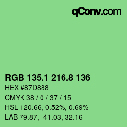 カラーコード: RGB 135.1 216.8 136 | qconv.com