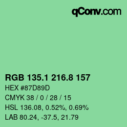 カラーコード: RGB 135.1 216.8 157 | qconv.com