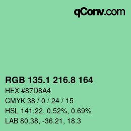 カラーコード: RGB 135.1 216.8 164 | qconv.com