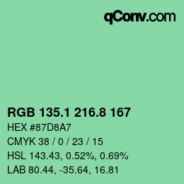 カラーコード: RGB 135.1 216.8 167 | qconv.com
