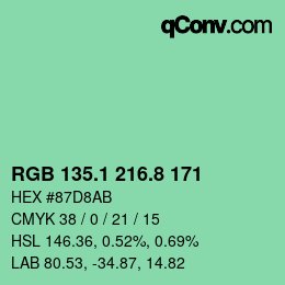 カラーコード: RGB 135.1 216.8 171 | qconv.com