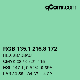 カラーコード: RGB 135.1 216.8 172 | qconv.com