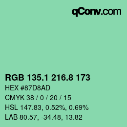カラーコード: RGB 135.1 216.8 173 | qconv.com