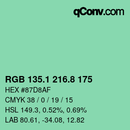 カラーコード: RGB 135.1 216.8 175 | qconv.com