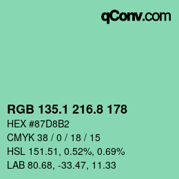 カラーコード: RGB 135.1 216.8 178 | qconv.com