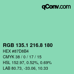 カラーコード: RGB 135.1 216.8 180 | qconv.com