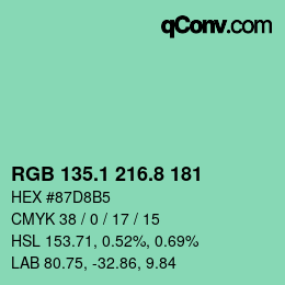 カラーコード: RGB 135.1 216.8 181 | qconv.com