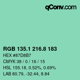 カラーコード: RGB 135.1 216.8 183 | qconv.com