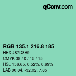 カラーコード: RGB 135.1 216.8 185 | qconv.com