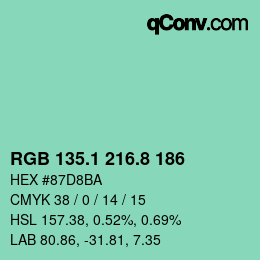 カラーコード: RGB 135.1 216.8 186 | qconv.com