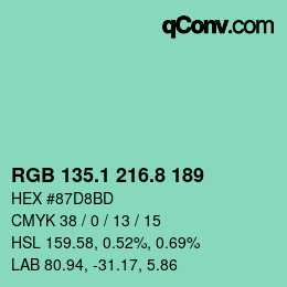 カラーコード: RGB 135.1 216.8 189 | qconv.com