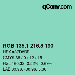 カラーコード: RGB 135.1 216.8 190 | qconv.com