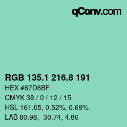カラーコード: RGB 135.1 216.8 191 | qconv.com