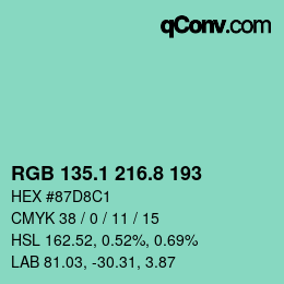 カラーコード: RGB 135.1 216.8 193 | qconv.com