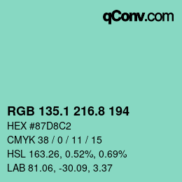 カラーコード: RGB 135.1 216.8 194 | qconv.com