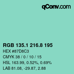 カラーコード: RGB 135.1 216.8 195 | qconv.com