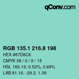 カラーコード: RGB 135.1 216.8 198 | qconv.com