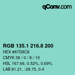 カラーコード: RGB 135.1 216.8 200 | qconv.com