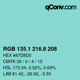 カラーコード: RGB 135.1 216.8 208 | qconv.com