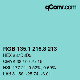 カラーコード: RGB 135.1 216.8 213 | qconv.com